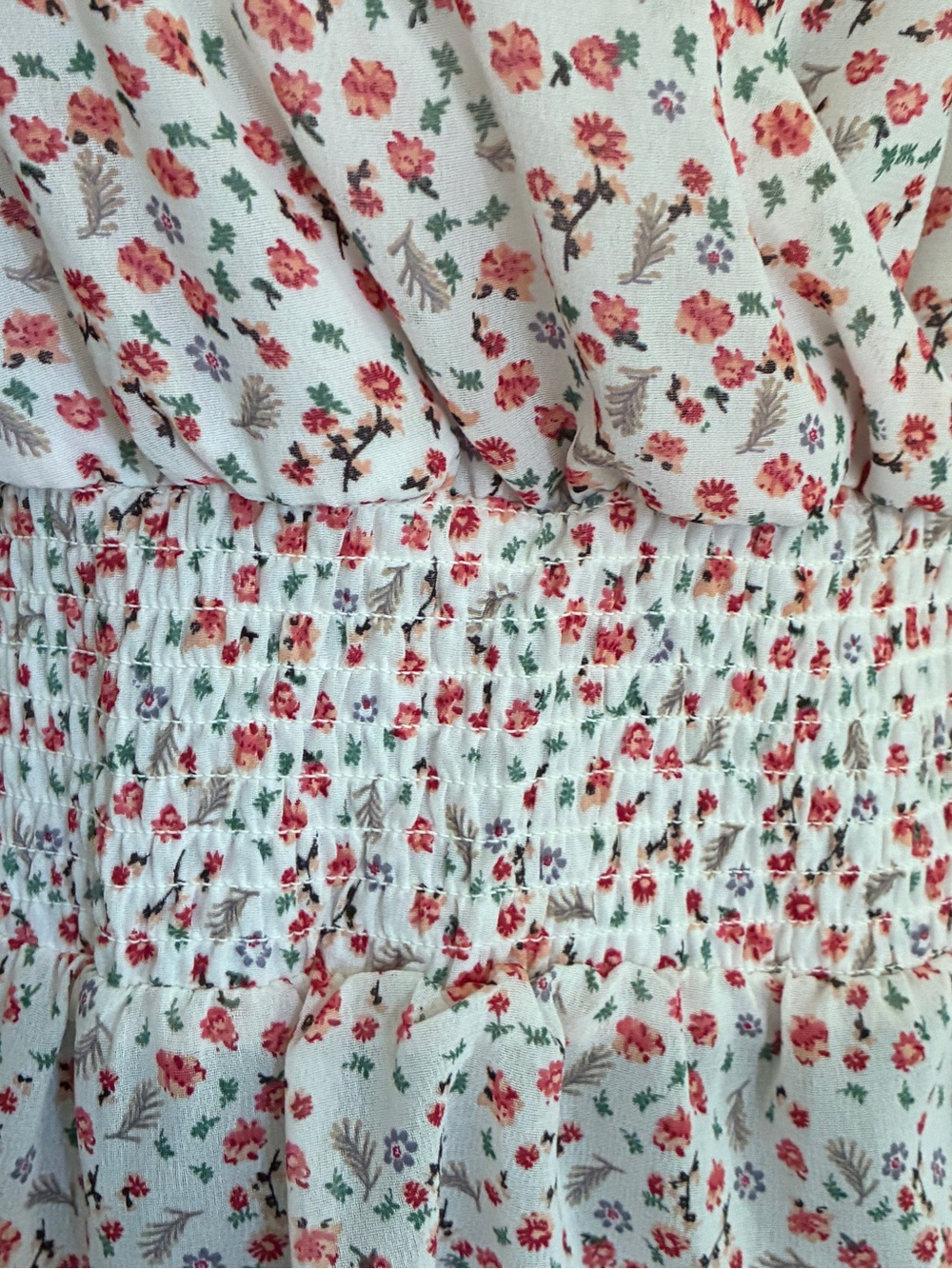 Fairy Whimsygoth Coquette White Coral Ditsy Floral Surplice Peplum Blouse Sz L - Picture 5 of 8